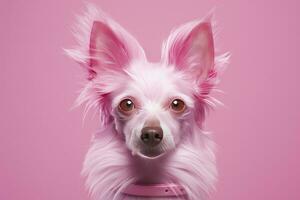 AI generated Pink colored dog on Pink Background. AI Generated photo