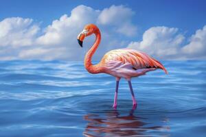 AI generated Pink Flamingo in the water. AI Generated photo