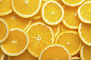 AI generated Orange fruit slices citrus arrangement full frame background. AI Generated photo