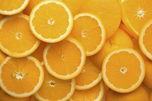 AI generated Orange fruit slices citrus arrangement full frame background. AI Generated photo