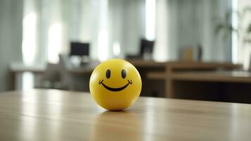 AI generated A Yellow Smiling Ball Can Promote a Positive Work Environment. Generative AI photo