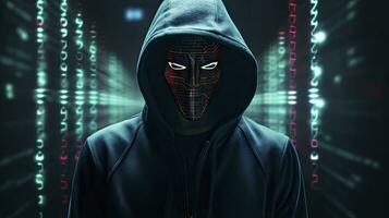 AI generated Binary Intrigue. Anonymous robotic hacker. Concept of hacking. AI Generated photo