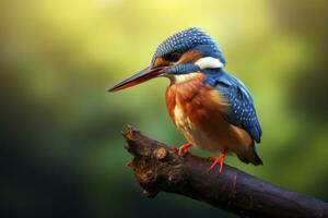AI generated Kingfisher sitting on the tree branch. AI Generated photo