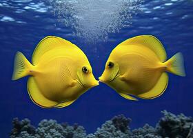 AI generated Two yellow tangs, face to face.  AI Generated. photo