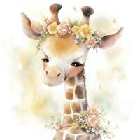 AI generated Watercolor Baby Giraffe. AI Generated photo