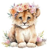 AI generated Watercolor Baby Lion. AI Generated photo