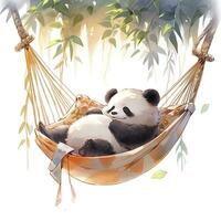 AI generated A sleepy baby panda in a hammock. watercolor illustration. AI Generated photo