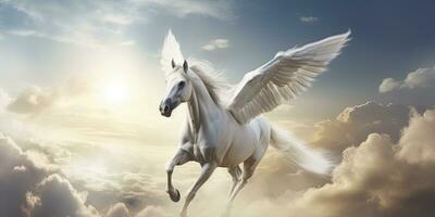 AI generated A white horse with wings. AI Generated photo