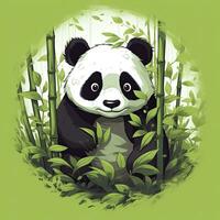 AI generated Cute panda in the middle of a bamboo forest. T-shirt design. AI Generated photo