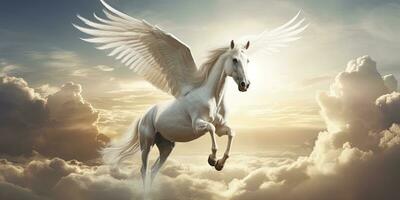 AI generated A white horse with wings. AI Generated photo