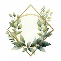 AI generated Watercolor geometry shape wreath with green leaf. AI Generated photo