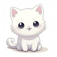 ai generado linda kawaii gato clipart icono blanco antecedentes. ai generado foto