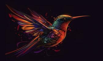 AI generated hummingbird logo with multiple colors flying through the air.  AI Generated photo