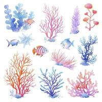 AI generated Underwater Sea element in watercolor on the white background. AI Generated photo