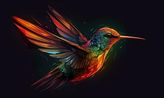 AI generated hummingbird logo with multiple colors flying through the air.  AI Generated photo