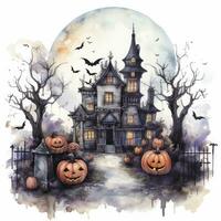 AI generated Watercolor Halloween illustration on white background. AI Generated photo