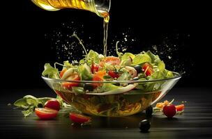 AI generated health benefits of healthy salad, in the style of precise detailing, smooth and shiny. AI Generated photo