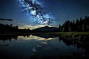 AI generated Milky Way Reflected on Lake. AI Generated photo