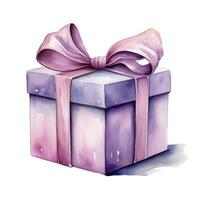 AI generated Watercolor birthday present with bow isolated on white background.  AI Generated photo