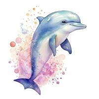 AI generated Watercolor fantasy Baby Dolphin clip art isolated white background. AI Generated photo