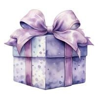 AI generated Watercolor birthday present with bow isolated on white background.  AI Generated photo