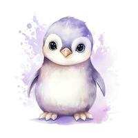 AI generated Watercolor fantasy Baby Penguin clip art isolated white background. AI Generated photo