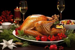 AI generated Christmas turkey dinner. AI Generated photo