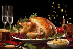 AI generated Christmas turkey dinner. AI Generated photo