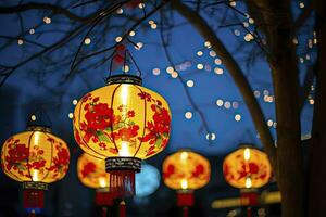 ai generado vistoso festival linternas durante el chino tradicional fiesta estación. ai generado foto