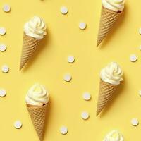 AI generated Ice Cream pattern on yellow background, top view. AI Generated photo