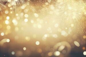 AI generated Gold Vintage Fireworks and bokeh on New Year's Eve and copy space. AI Generated photo