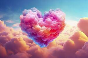 AI generated Beautiful colorful valentine's day heart in the clouds as abstract background. AI Generated photo