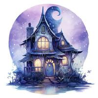 AI generated Moonlight dark themed night elf fairytale fantasy fairy house. AI Generated photo
