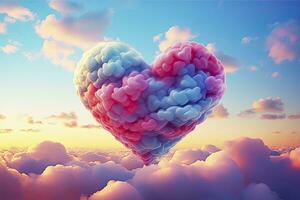 AI generated Beautiful colorful valentine's day heart in the clouds as abstract background. AI Generated photo