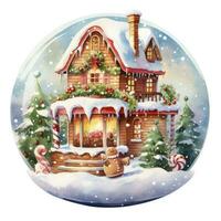 AI generated Winter Christmas festive holiday house with snow in the globe for T-shirt Design. AI Generated photo