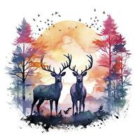 AI generated Colorful Deers in Forest. T-shirt design. AI Generated photo