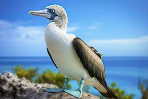 AI generated The rare blue-footed booby rests on the beach. AI Generated photo