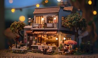 AI generated A charming and cozy coffee shop Set beside a busy highway with Warm and golden sunset light, and a Picturesque sunset view with vibrant colors. AI Generative photo