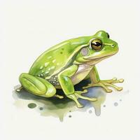 AI generated Watercolor green frog on white background.  AI Generated photo