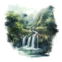 AI generated Green tropical waterfall in the forest. AI Generated photo