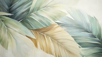 AI generated Simplicity in the Tropics Abstract, Textured Palm Leaves with Subtle Shading and Faded Hues. photo