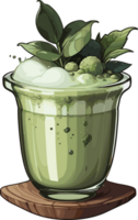 AI generated Matcha Drink in Glass Cup Cartoon png