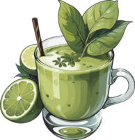 AI generated Green Smoothies in Glass Cup Illustration png
