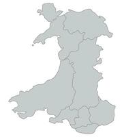 Wales map. Map of Wales divided in main regions in grey color vector