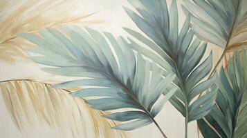 AI generated Simplicity in the Tropics Abstract, Textured Palm Leaves with Subtle Shading and Faded Hues. photo