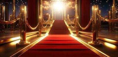 AI generated scene with golden railings and red carpet near lights photo