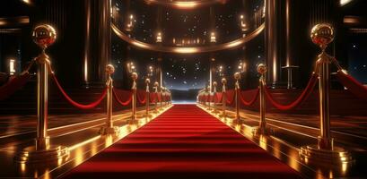 AI generated scene with golden railings and red carpet near lights photo