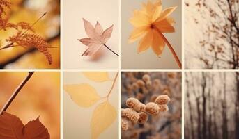 AI generated various images of leaves taken during autumn season photo