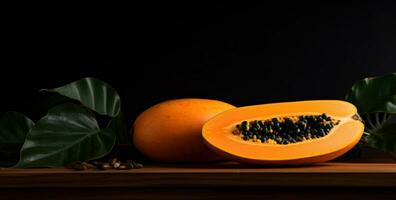 AI generated the papaya is placed on the wooden board photo