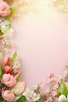AI generated spring is a magic season. beautiful photorealistic wallpaper with copy space for text photo